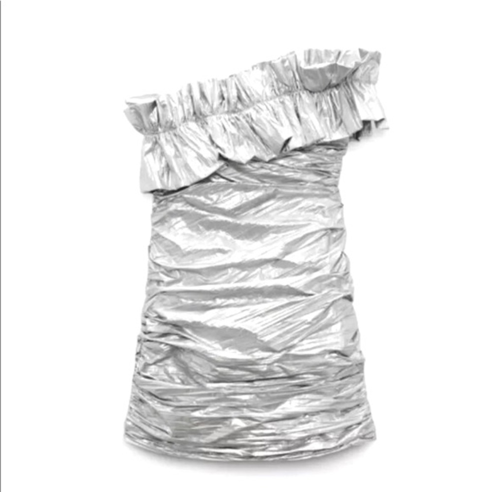 Discontinued Zara XS Silver Ruffle Mini Dress